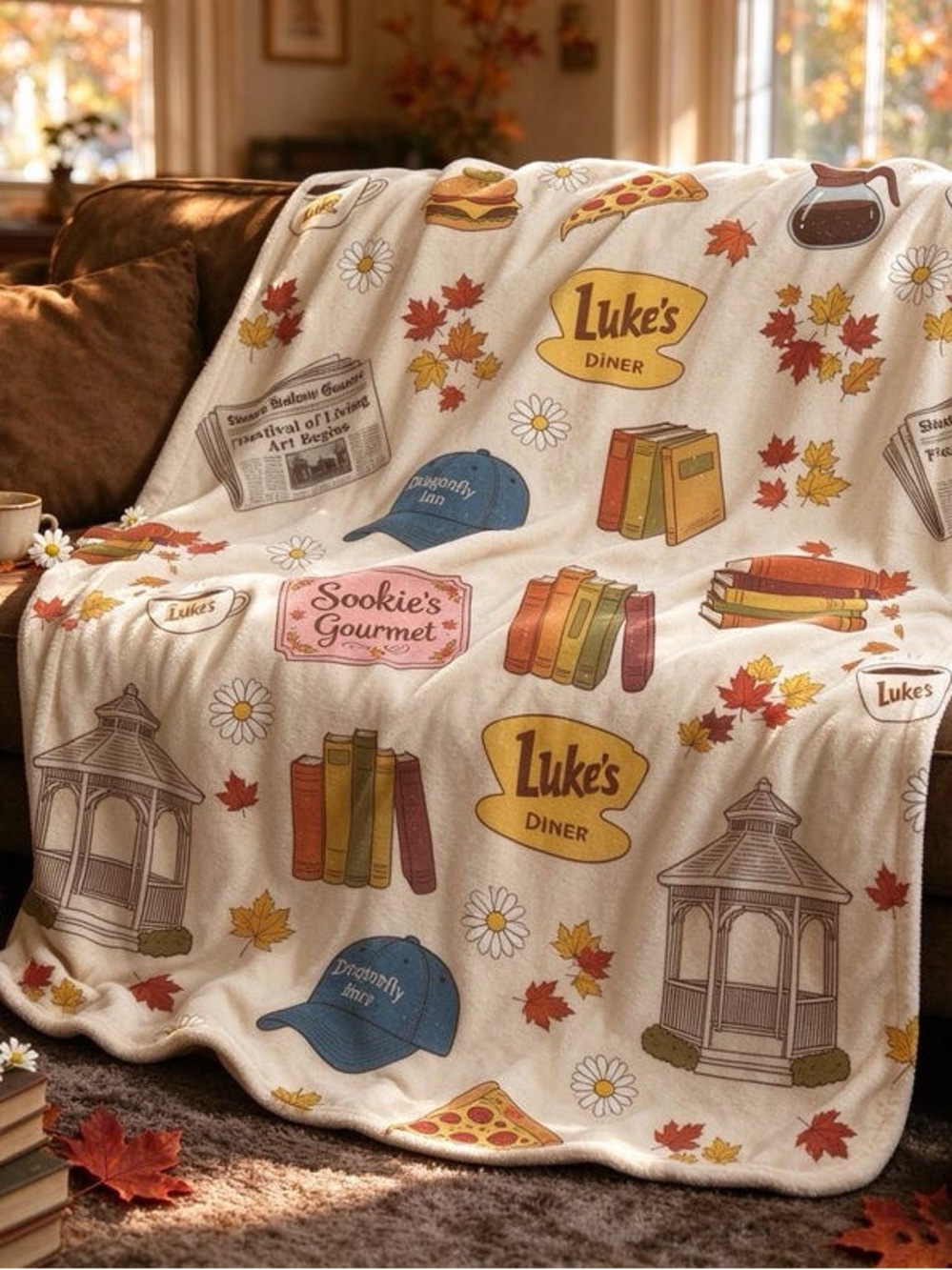 Luke's Diner Cream Fall-Themed Throw Blanket